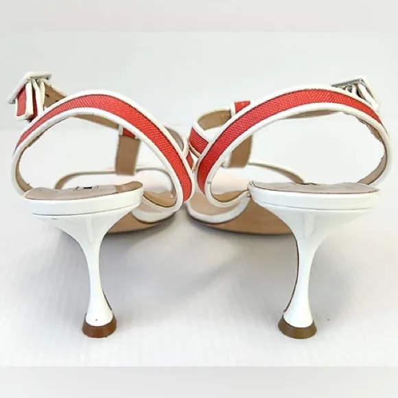 Manolo Blahnik Dador Linen T-Strap Sandal - Coral White - 39.5 - fits like 8.5