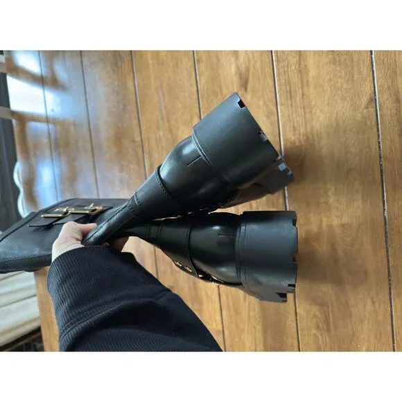 MARC FISHER Dorset Black Lug Moto Platform Boots Size 8.5