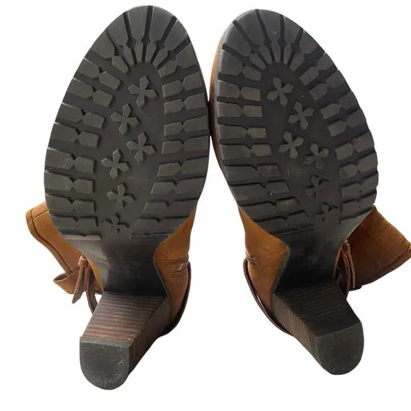 Marc Fisher Famous Brown Leather Slouch Boots 9 Block Heel Western Boho Cowgirl