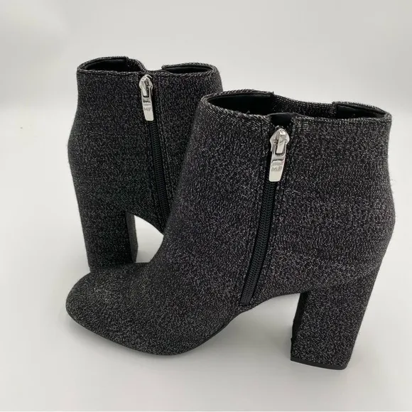 Marc Fisher Gemi Silver Metallic Chunky Heeled Ankle Boots Booties 9.5 (NWOT)