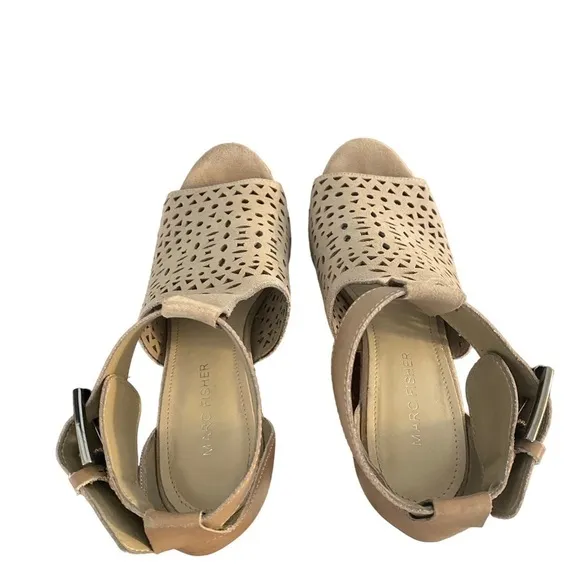 Marc Fisher Hasina suede platform espadrille wedge sandals tan Size 7