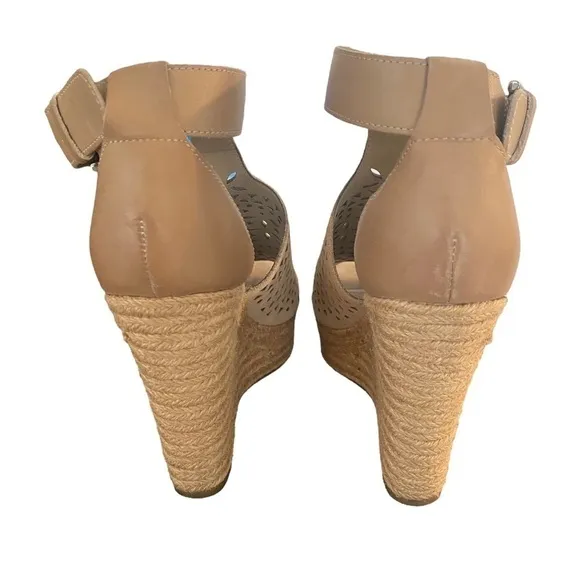 Marc Fisher Hasina suede platform espadrille wedge sandals tan Size 7