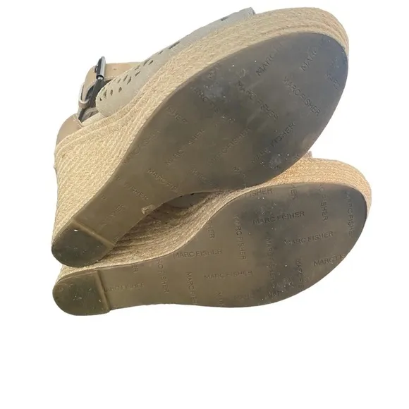 Marc Fisher Hasina suede platform espadrille wedge sandals tan Size 7