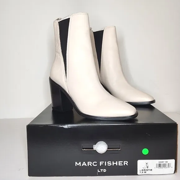 Marc Fisher Kristie mid Calf leather Boots in Ivory Size 7.5