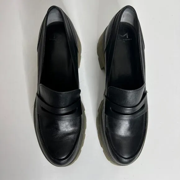 Marc Fisher Latika Lug Sole Platform Loafers Blackk Shoe Size 10