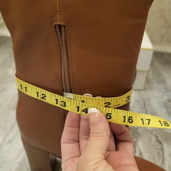 Marc Fisher Tan Heeled Boots with Chunky Block Heel