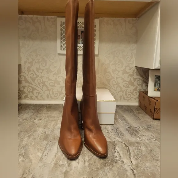 Marc Fisher Tan Heeled Boots with Chunky Block Heel