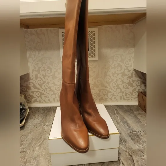 Marc Fisher Tan Heeled Boots with Chunky Block Heel