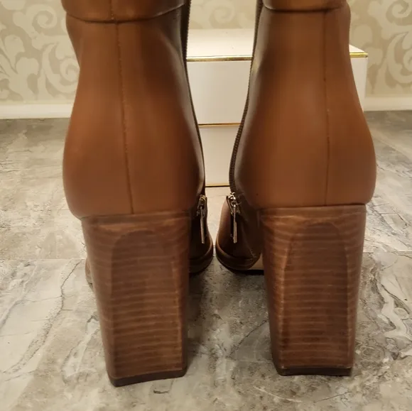 Marc Fisher Tan Heeled Boots with Chunky Block Heel