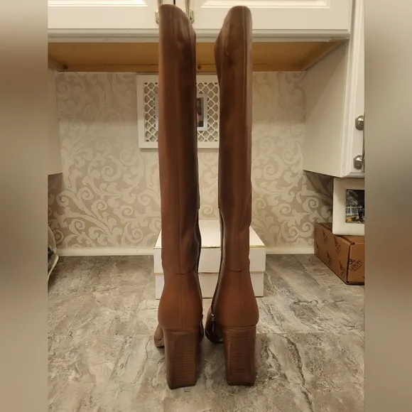 Marc Fisher Tan Heeled Boots with Chunky Block Heel