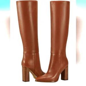 Marc Fisher Tan Heeled Boots with Chunky Block Heel