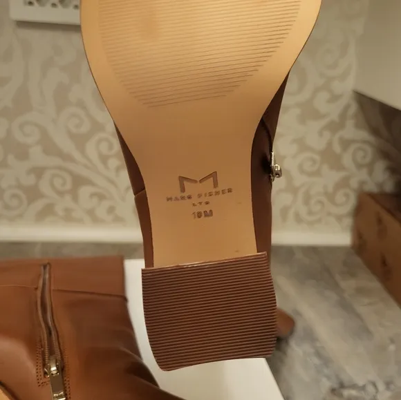 Marc Fisher Tan Heeled Boots with Chunky Block Heel