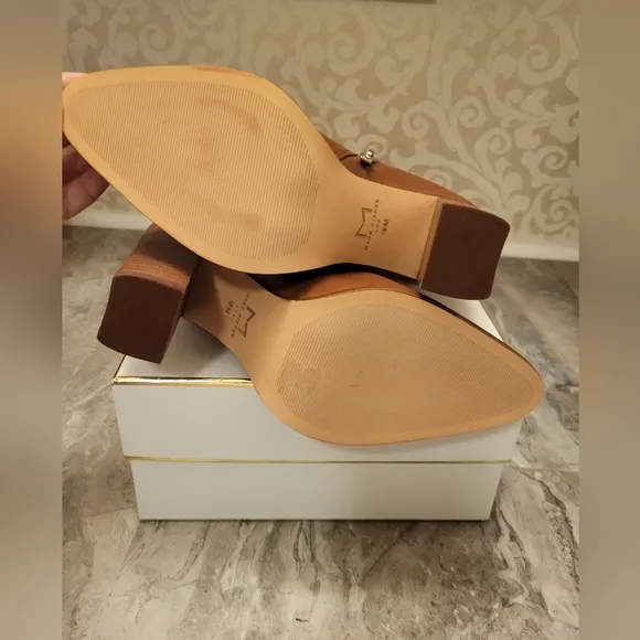 Marc Fisher Tan Heeled Boots with Chunky Block Heel