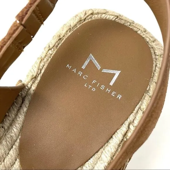 Marc Fisher Tan Rex Leather Platform Wedge Espadrilles Size 10 NIB