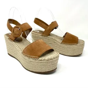 Marc Fisher Tan Rex Leather Platform Wedge Espadrilles Size 10 NIB