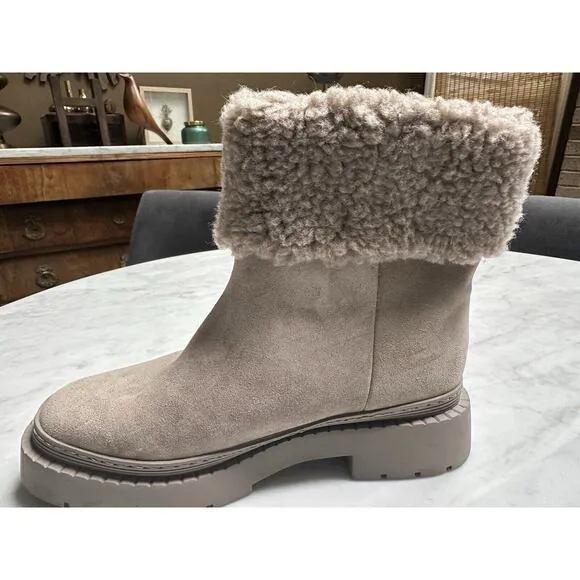 Marc Fisher‎ VINA Womens Lined Mid Calf/ankle Boots Grey Stone Suede Lug SIZE 8