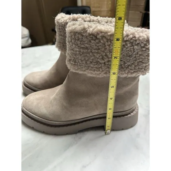 Marc Fisher‎ VINA Womens Lined Mid Calf/ankle Boots Grey Stone Suede Lug SIZE 8