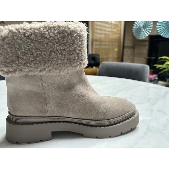 Marc Fisher‎ VINA Womens Lined Mid Calf/ankle Boots Grey Stone Suede Lug SIZE 8