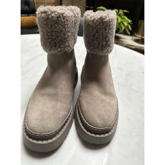 Marc Fisher‎ VINA Womens Lined Mid Calf/ankle Boots Grey Stone Suede Lug SIZE 8