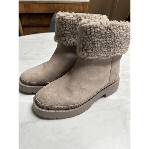 Marc Fisher‎ VINA Womens Lined Mid Calf/ankle Boots Grey Stone Suede Lug SIZE 8