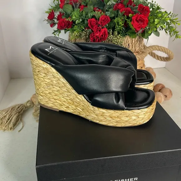 Marc Fisher Women's Navina Espadrille Wedge Sandal Sz 8.5/Black