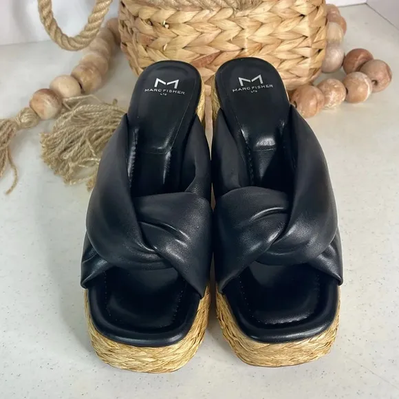 Marc Fisher Women's Navina Espadrille Wedge Sandal Sz 8.5/Black