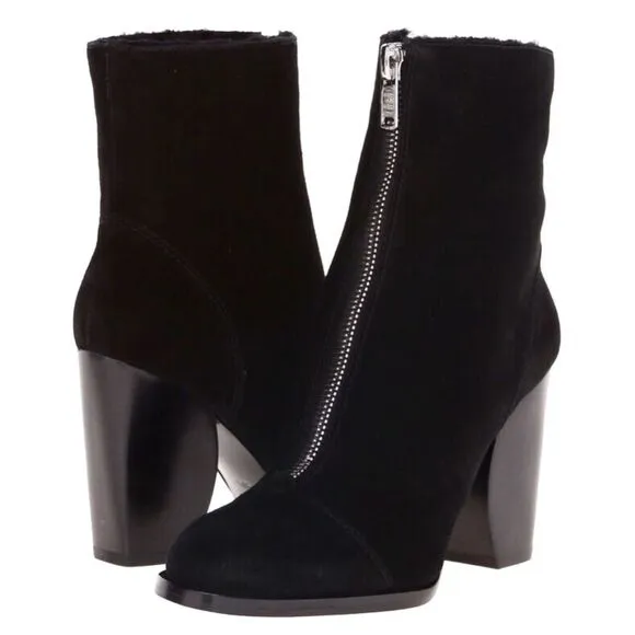 Marc Jacobs black suede shearling lined half moon boots booties 39
