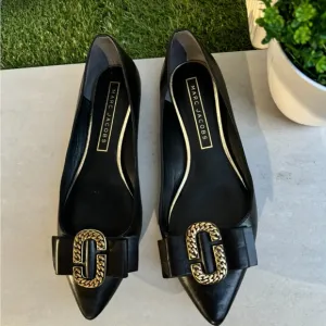 Marc Jacobs Interlock Golden logo Black ballerina pointed toe Flats size 38 US 8