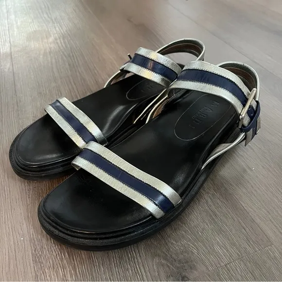 Marni | Summer Camp Fussbett Sandals | Silver/Blue Metallic Leather | Size 7.5