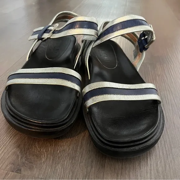 Marni | Summer Camp Fussbett Sandals | Silver/Blue Metallic Leather | Size 7.5