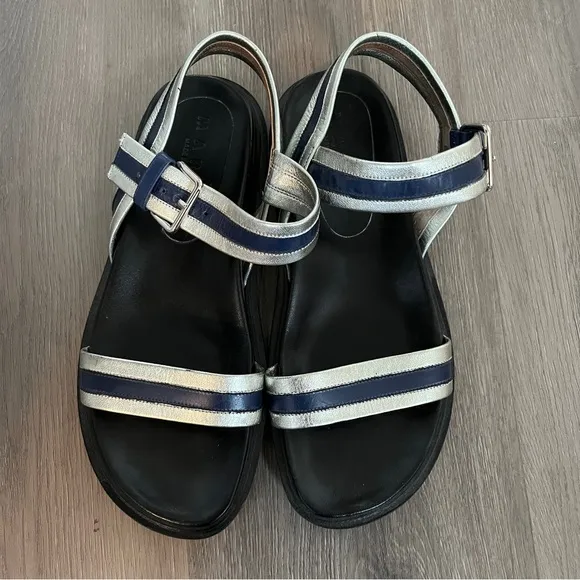 Marni | Summer Camp Fussbett Sandals | Silver/Blue Metallic Leather | Size 7.5