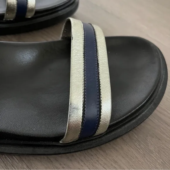 Marni | Summer Camp Fussbett Sandals | Silver/Blue Metallic Leather | Size 7.5