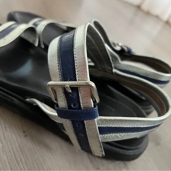Marni | Summer Camp Fussbett Sandals | Silver/Blue Metallic Leather | Size 7.5