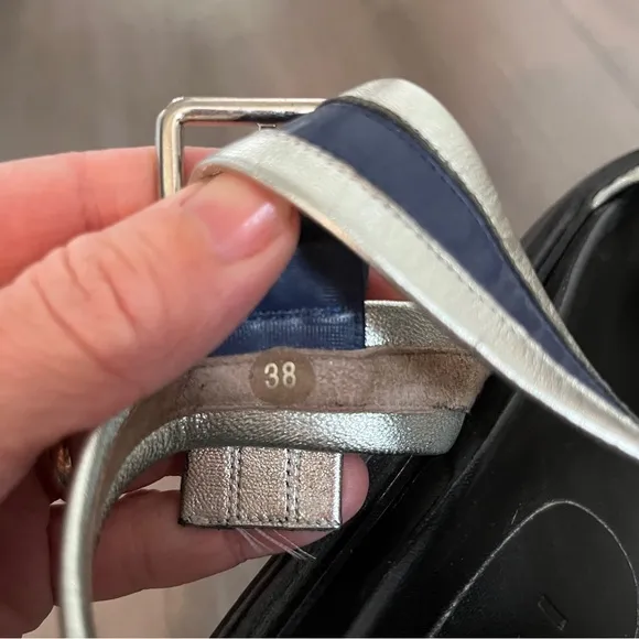 Marni | Summer Camp Fussbett Sandals | Silver/Blue Metallic Leather | Size 7.5