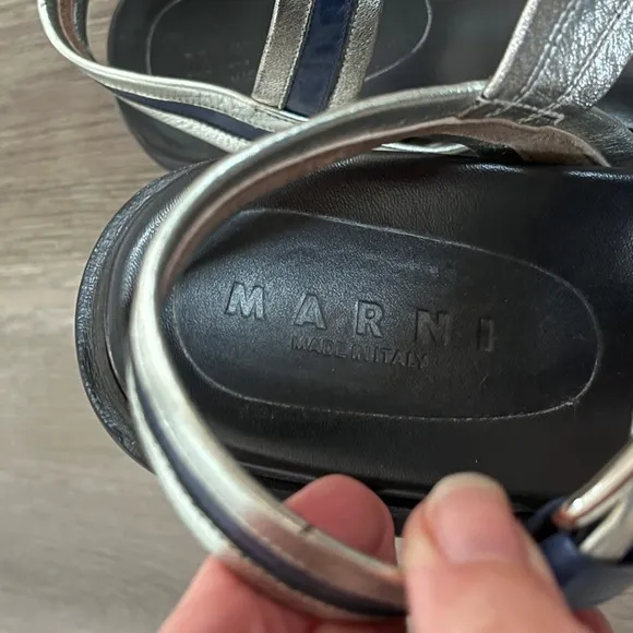 Marni | Summer Camp Fussbett Sandals | Silver/Blue Metallic Leather | Size 7.5