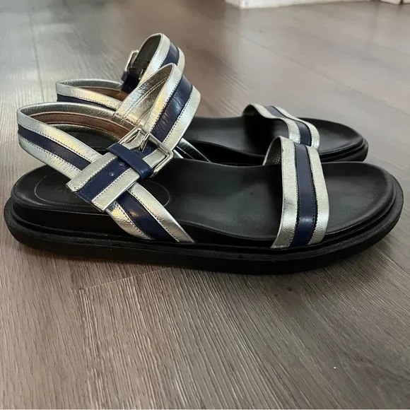 Marni | Summer Camp Fussbett Sandals | Silver/Blue Metallic Leather | Size 7.5