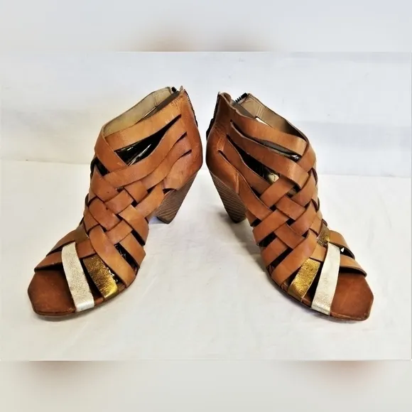 MARSELL Leather Stacked Heel Strappy Open Toe Zip Back Sandals Italy Size 6.5