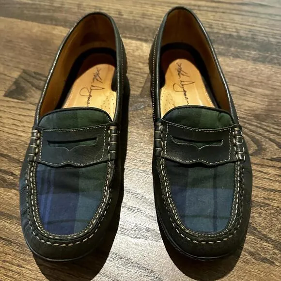 Martin Dingman Black Plaid Front Penny Loafers US 10.5