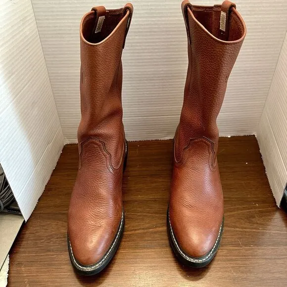 Mason Western Work Boots Men 11.5 B Brown Leather Mid-Calf Cowboy Western Oil Re