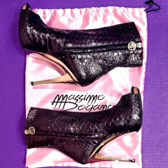 MASSIMO OGAMA BLACK GENUINE PYTHON Opentoe Heels Boots. Made In Italy. Size 36.
