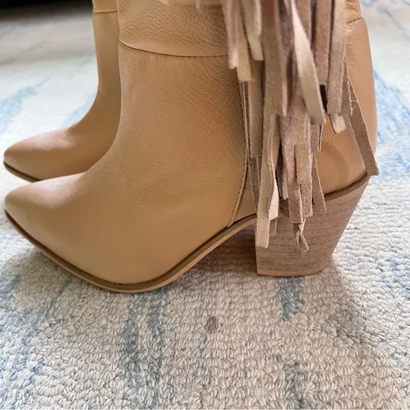 MATISSE BRIN FRINGE MID-CALF WESTERN LEATHER BOOTS SNIP TOE VANILLA SIZE 8