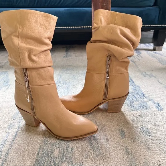 MATISSE BRIN FRINGE MID-CALF WESTERN LEATHER BOOTS SNIP TOE VANILLA SIZE 8