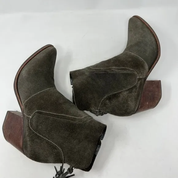 Matisse Laney Suede Leather Ankle Bootie Tassel Womens 10M Western Chunky Heel