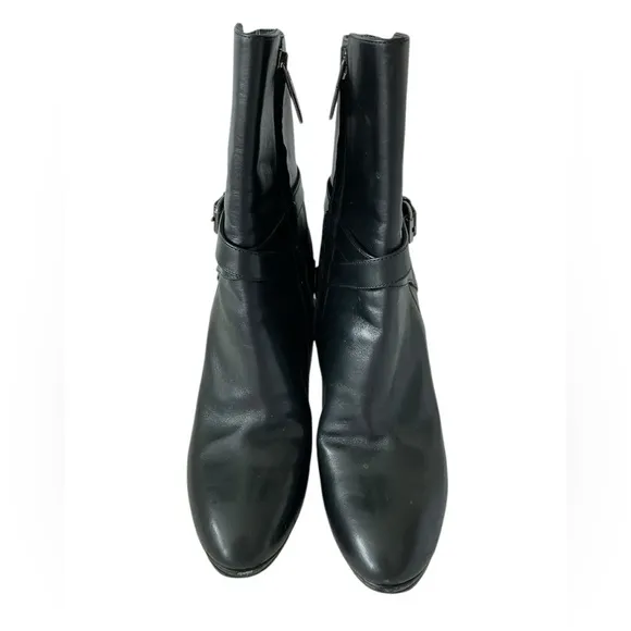 Max Mara Black Leather Boots Buckle Zip Straps Chunky Platform Heels Size 36