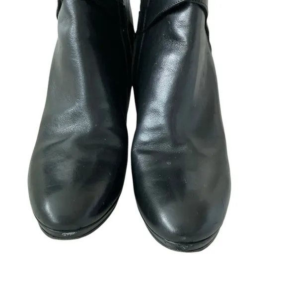 Max Mara Black Leather Boots Buckle Zip Straps Chunky Platform Heels Size 36
