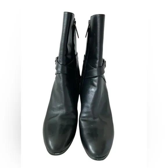 Max Mara Black Leather Boots Buckle Zip Straps Chunky Platform Heels Size 36