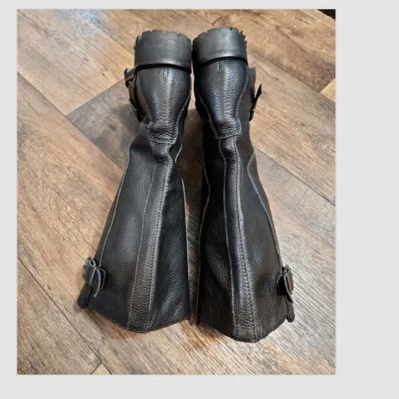 MaxMara Namur Leather Moto Mid-Calf Pull On Boots Lug Soles