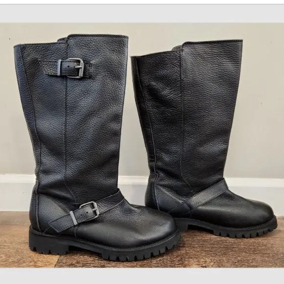 MaxMara Namur Leather Moto Mid-Calf Pull On Boots Lug Soles