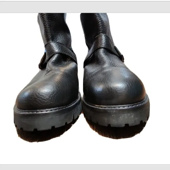 MaxMara Namur Leather Moto Mid-Calf Pull On Boots Lug Soles