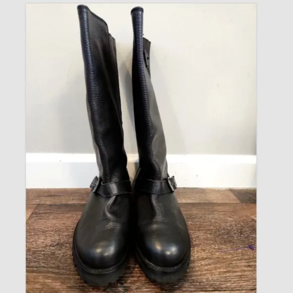 MaxMara Namur Leather Moto Mid-Calf Pull On Boots Lug Soles